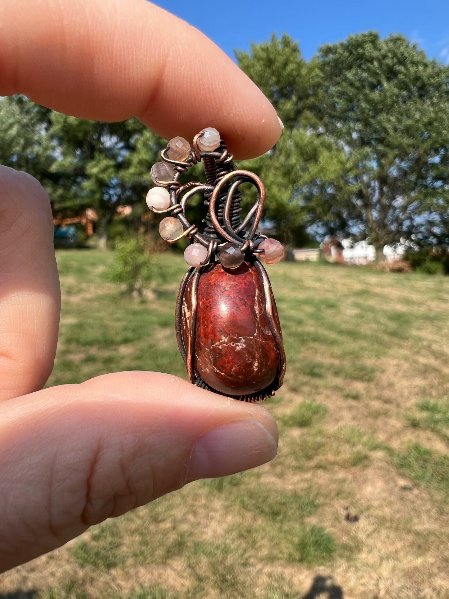 Red Jasper tumble with Botswana agate pendant