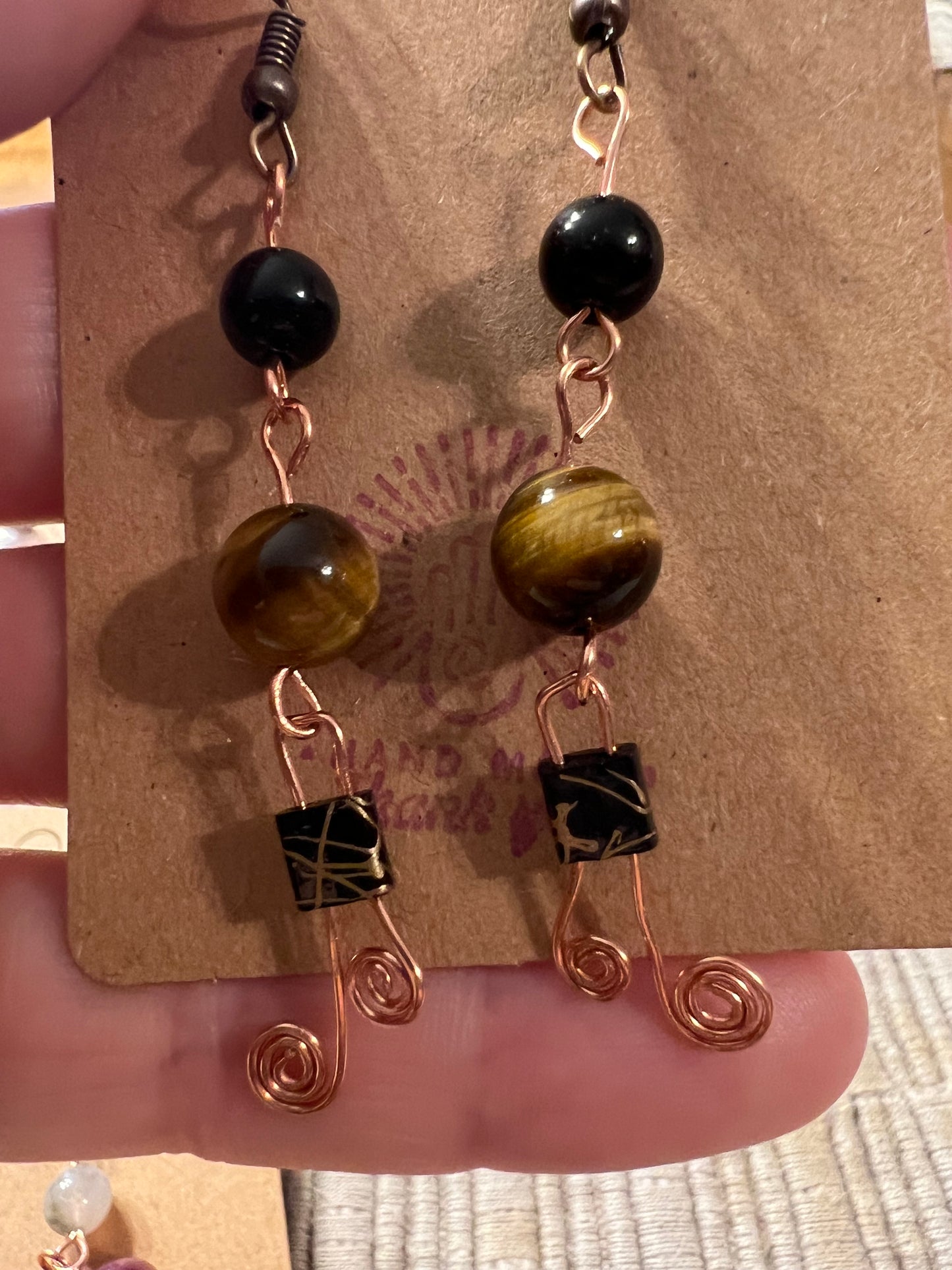 Onyx and Tigers eye earrings