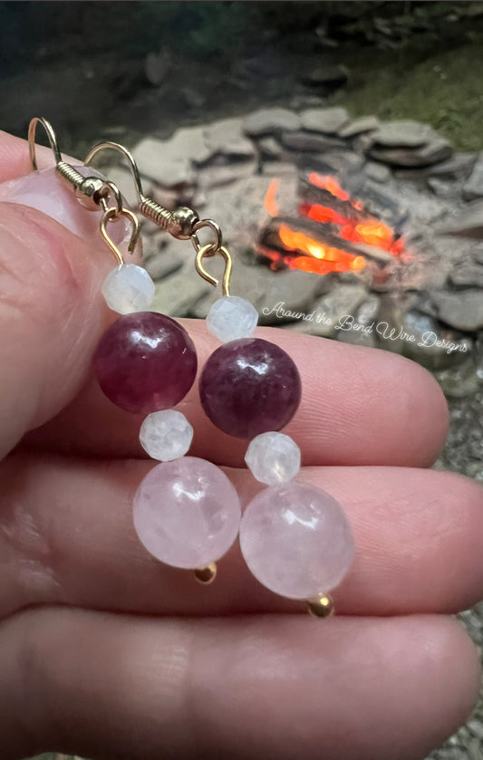Rose quartz and red garnet  earrings